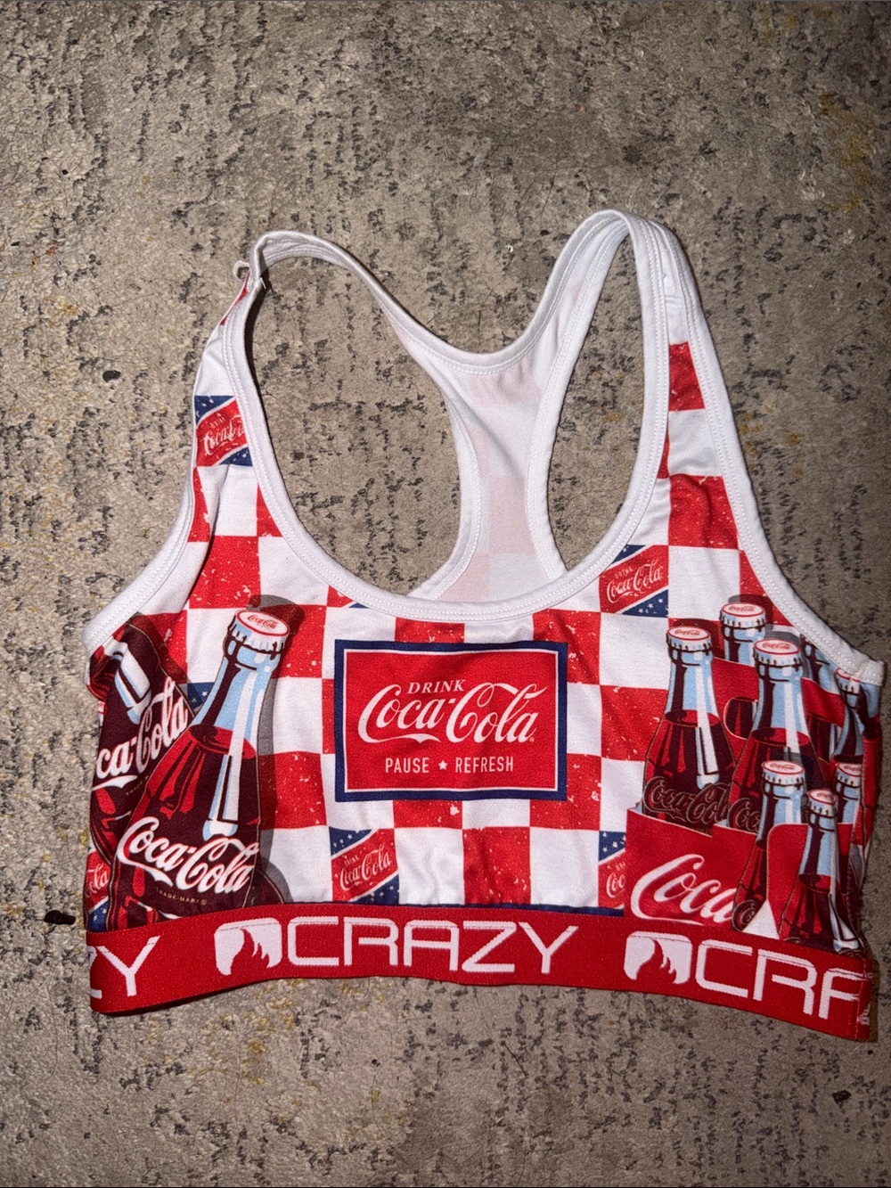 Coca-Cola Red and White Logo Checker Sports Bra